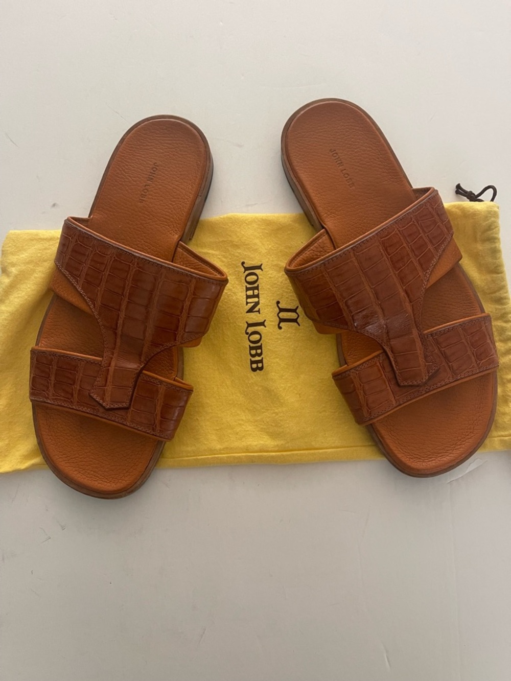 John Lobb Tan Alligator Leather skin Slide Sandals